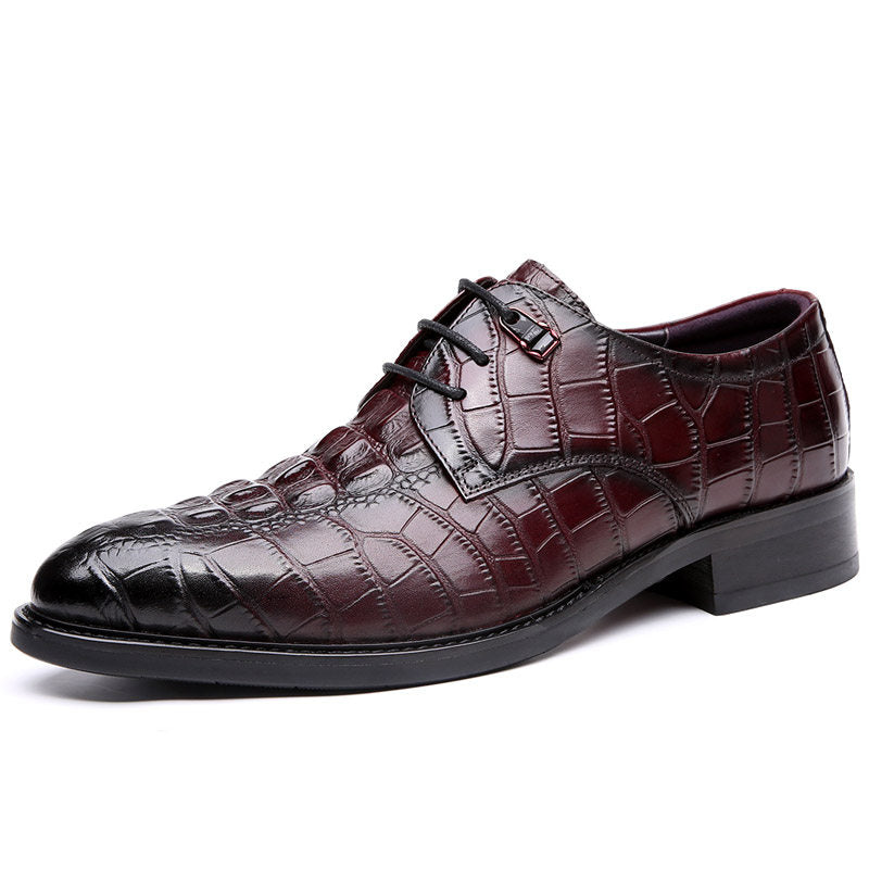 Men’s Formal Crocodile Pattern Leather Shoes – First-Layer Cowhide Pointed Toe Lace-Up Business Wedding Dress Shoes