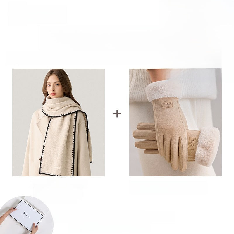 Women’s Wool Scarf Set – Soft Warm Color Block Winter Scarf with Gift Box, Long Windproof Wrap for Outdoor &amp; Everyday Wear