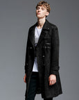 imitation deerskin Double Breasted Suede Trench Coat For Men Mid-length Coat Plus Size