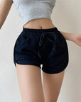 Women High-Waist Cotton Terry Shorts – Drawstring Casual Loose Fit Lounge Shorts with Pockets
