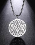 Fashion Real Gold Plating Cut Hollow Ring Merkaba Pendant 304 Material Stainless Steel Necklace