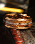 Men's Ring Electric Gold  Tungsten Ring Inlaid Wine Barrel Wood Antlers