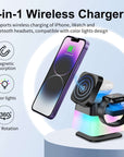 4 In 1 Rotatable Colorful Lighting Wireless Charger Stand For Phone 15 14 13 12 Pro Max 8 7 Holder Magnetic Fast Charging Station