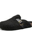 Women’s Wool-Lined Genuine Leather Mule Slippers – Warm, Retro Thick-Sole Backless Slip-Ons