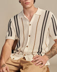 Men’s Hollow-Out Knit Polo Cardigan – Striped Short-Sleeve Casual shirt