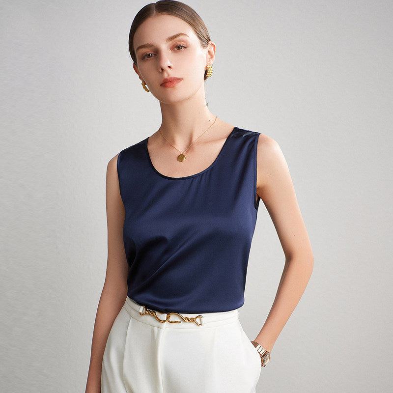 Women 100% Mulberry Silk Sleeveless Camisole Top – Satin Loose Fit Elegant Solid Color Summer Layering Vest