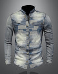 Patch Denim Shirt Punk Shirt Men