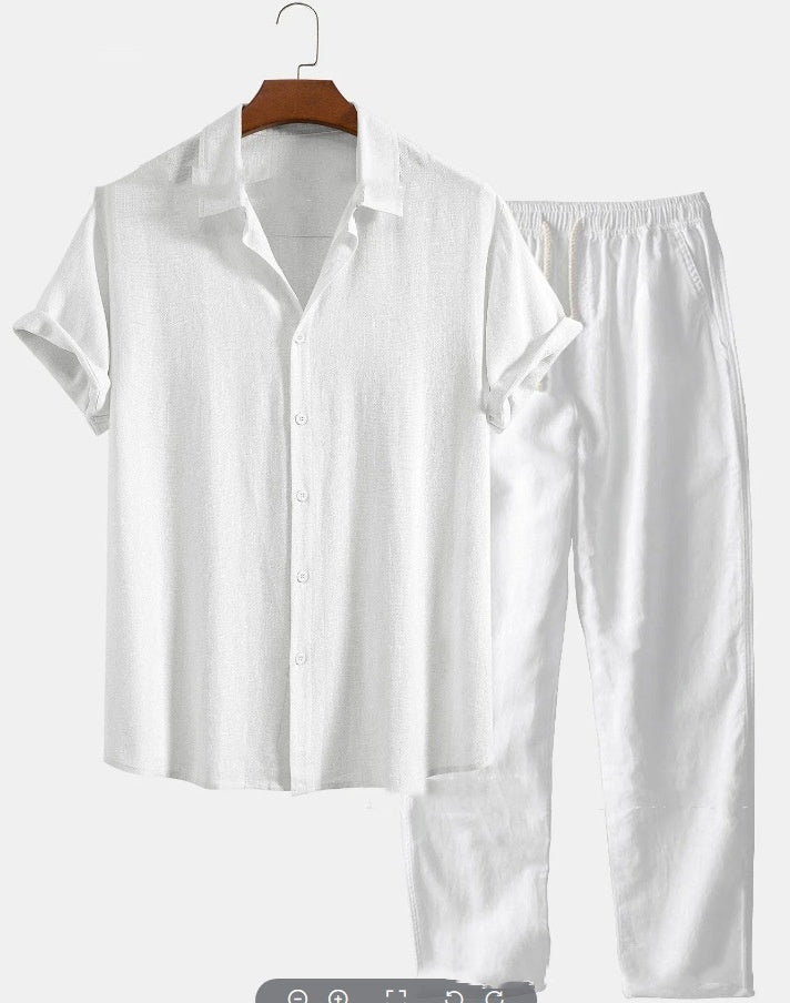 Men’s Printed Casual Suit – Loose Short Sleeve Shirt &amp; Trousers Set