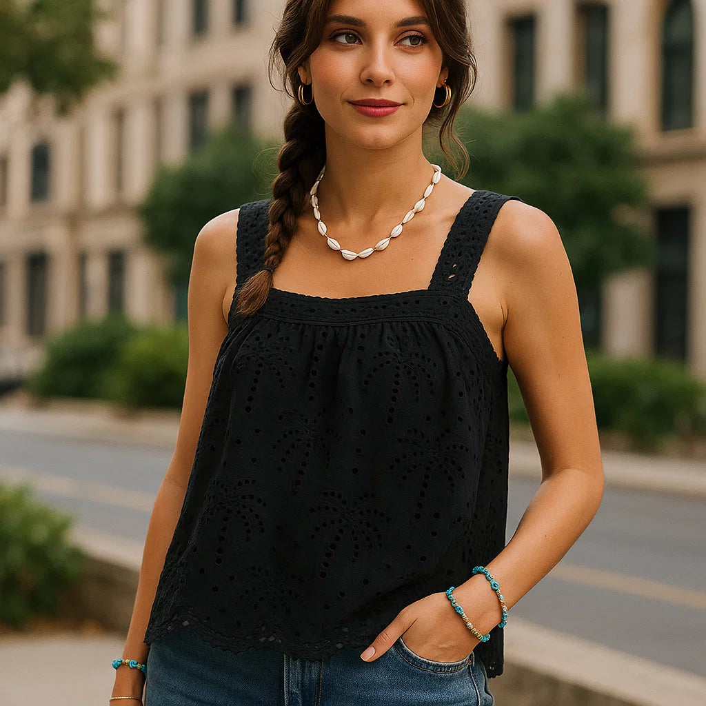 French Minority Lace Embroidery Camisole Loose Lace Shirt