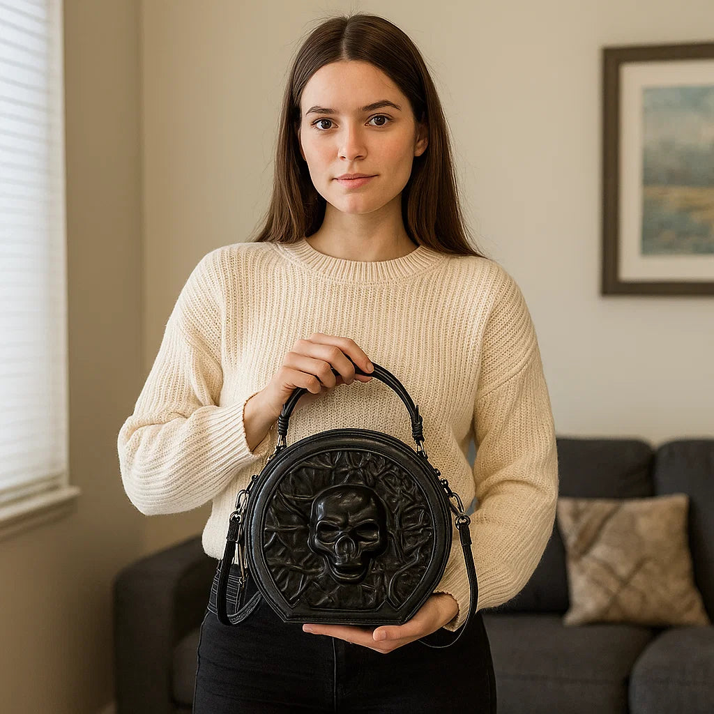 Women’s Gothic Coffin Shape Crossbody Bag – PU Leather Shoulder Purse with Chain Detail &amp; Adjustable Strap