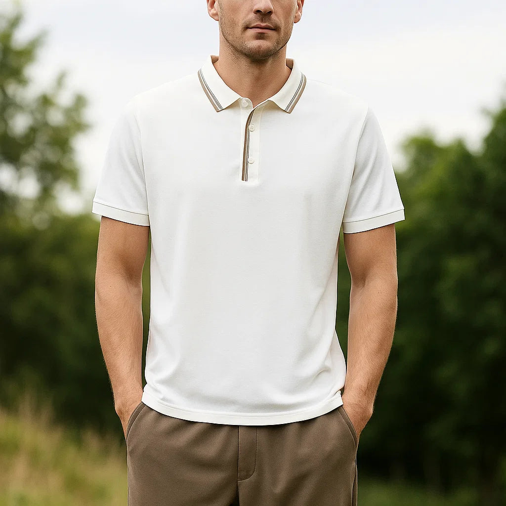 Men&#39;s Premium Cotton Polo Shirt – Slim Fit Beaded Detail (White/Black/Dark Gray)