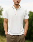 Men's Premium Cotton Polo Shirt – Slim Fit Beaded Detail (White/Black/Dark Gray)