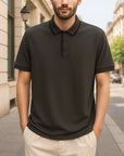 Men's Premium Cotton Polo Shirt – Slim Fit Beaded Detail (White/Black/Dark Gray)