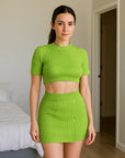 Women's Seductive Knit Set - Midriff-Baring Top + Split Skirt