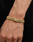 Men's 8mm Cuban Link Bracelet - Gold/Platinum Zircon Hip Hop Jewelry (7/8/9 Inch)