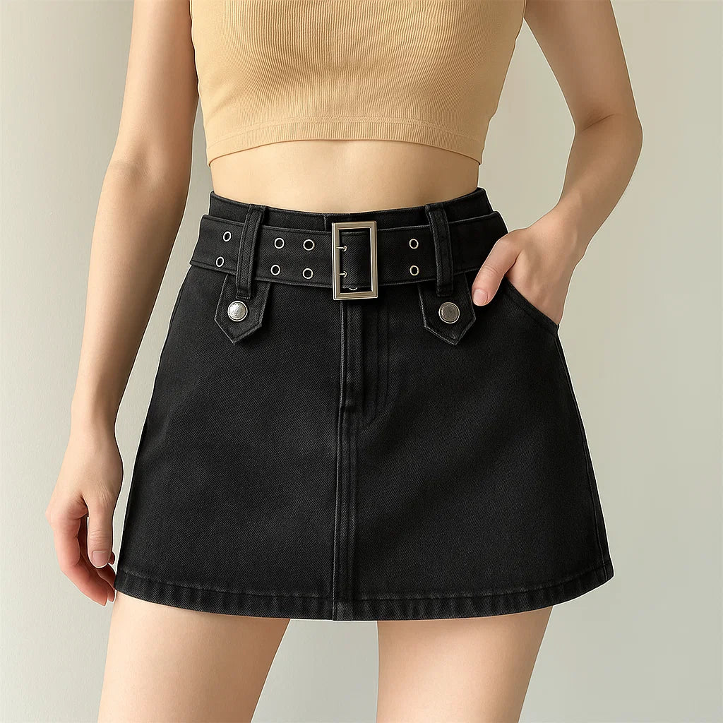 Spring Summer Pure Desire Metal Buckle Belt Short Skirt