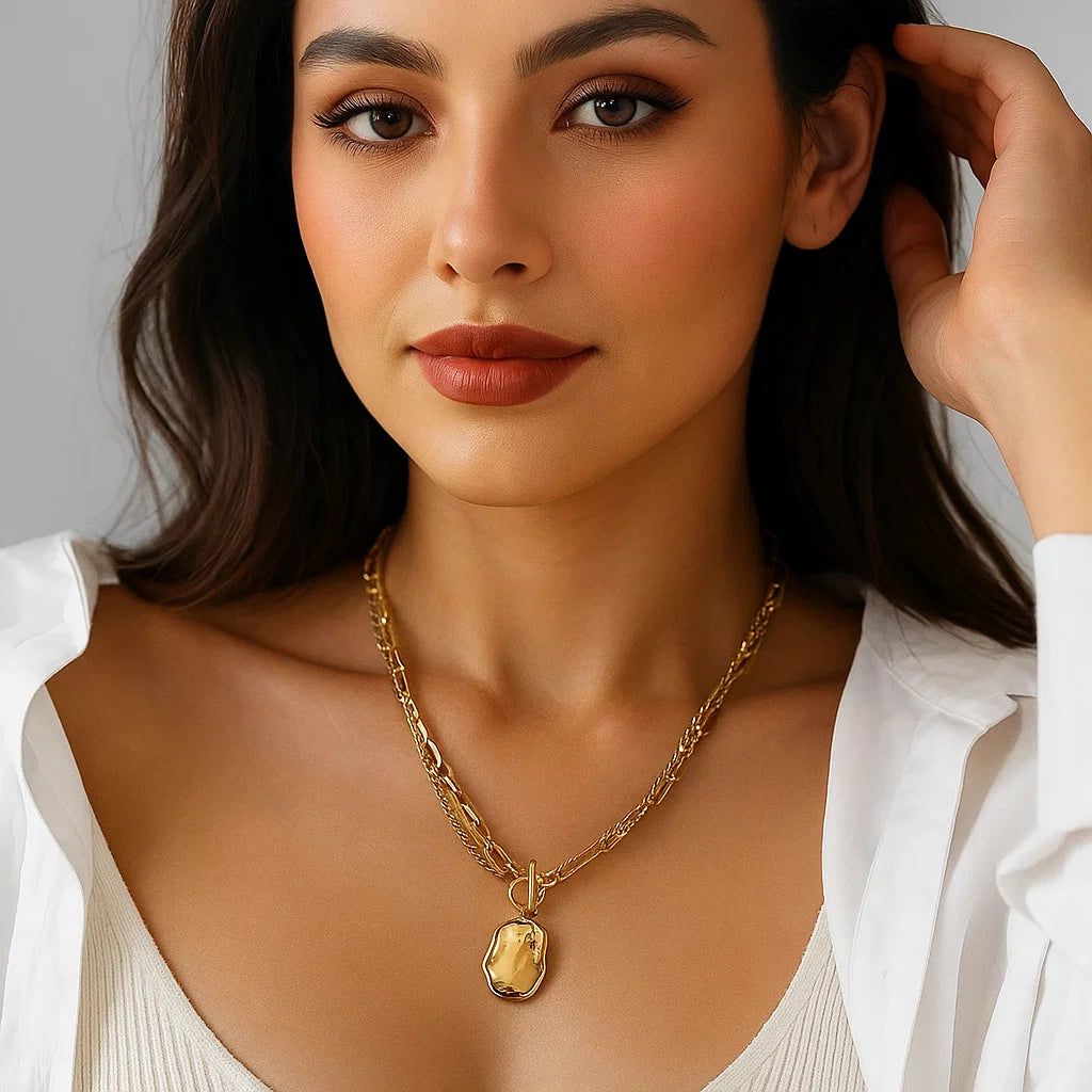 ✨ Women’s Double-Layer OT Buckle Necklace – Edgy Elegance