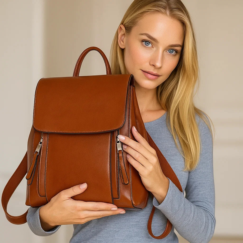 👜 Premium Leather Backpack for Women – Genuine Double-Layer Cowhide |