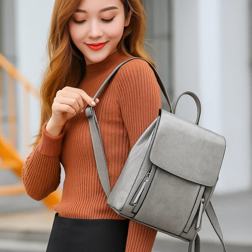👜 Premium Leather Backpack for Women – Genuine Double-Layer Cowhide |