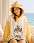 Women’s Forest Fleece Hoodie – Cozy Autumn & Winter Cartoon Style