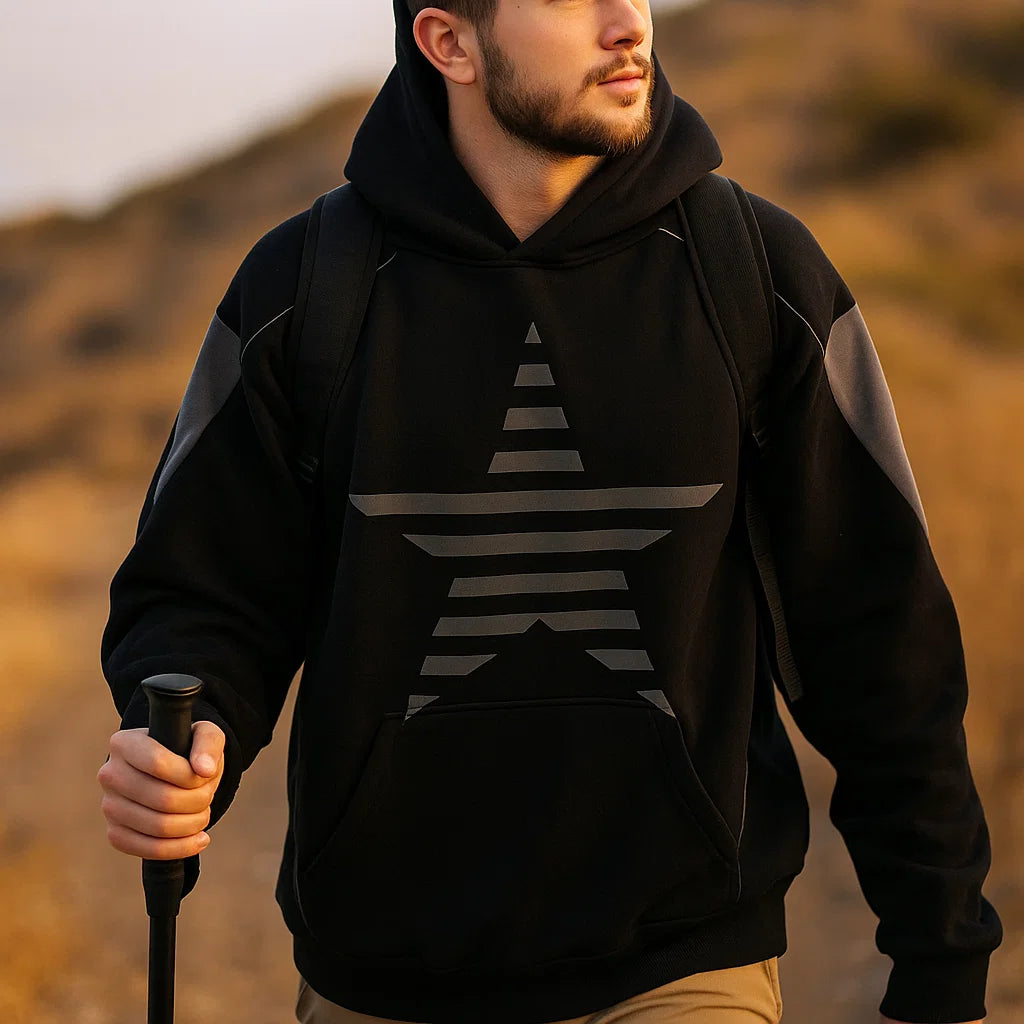 🌟 Herren-Kapuzenpullover mit Sternen-Print – Locker sitzender Pullover (Apricot/Schwarz, 100 % Baumwolle)