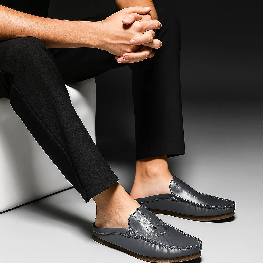 Men&#39;s Breathable Gommino Slippers - Summer Casual Semi-Slip Ons (Black/Gray/Yellow) | Sizes 39-45