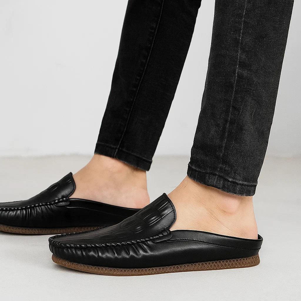 Men&#39;s Breathable Gommino Slippers - Summer Casual Semi-Slip Ons (Black/Gray/Yellow) | Sizes 39-45