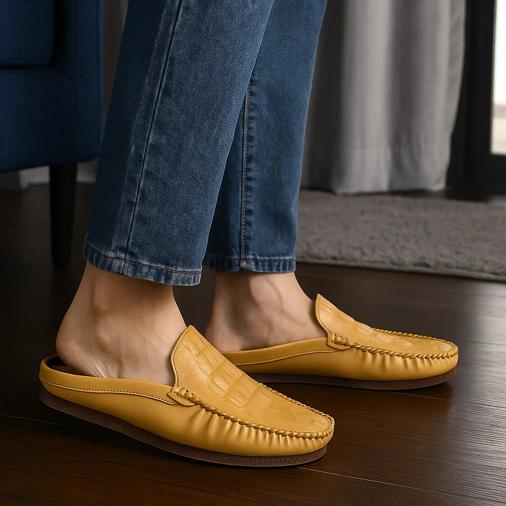 Men&#39;s Breathable Gommino Slippers - Summer Casual Semi-Slip Ons (Black/Gray/Yellow) | Sizes 39-45