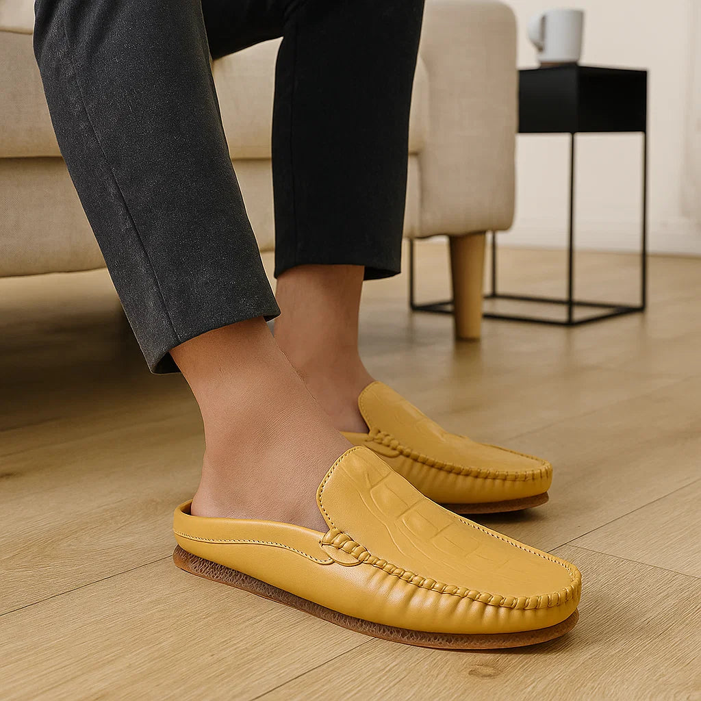 Men&#39;s Breathable Gommino Slippers - Summer Casual Semi-Slip Ons (Black/Gray/Yellow) | Sizes 39-45
