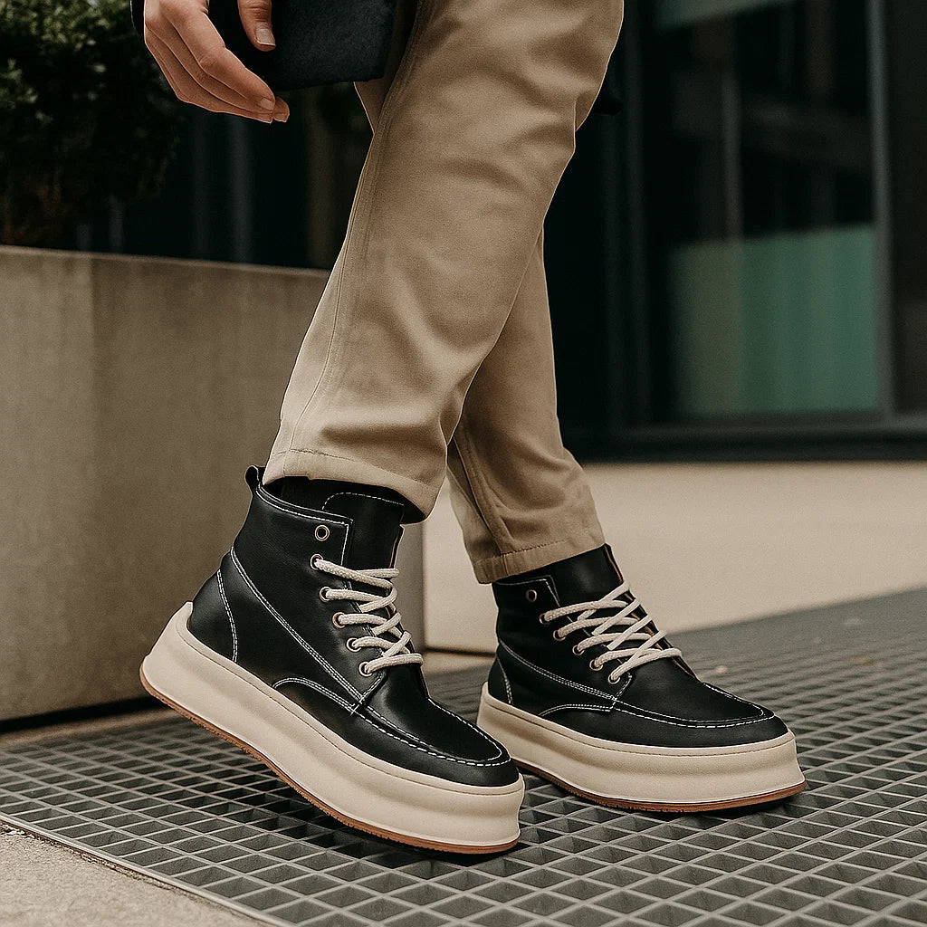 Men’s British Style Platform Sneakers -  Height-Increasing Microfiber Casual Shoes