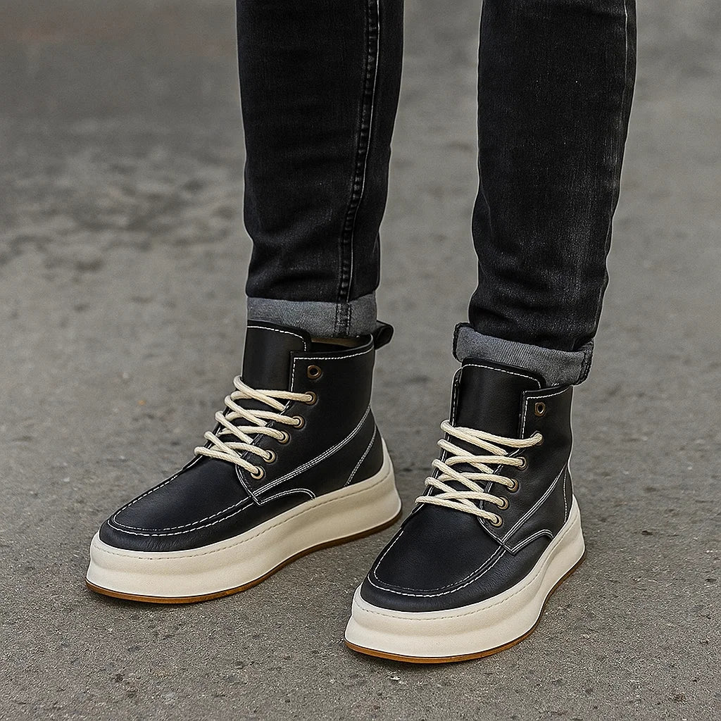 Men’s British Style Platform Sneakers -  Height-Increasing Microfiber Casual Shoes