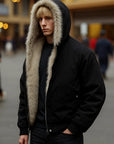 Men’s Winter Hooded Puffer Jacket – Detachable Fur Collar – Loose Streetwear Style