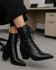 Women's Retro Chunky Heel Boots - Pointed Toe High Heel Ankle Boots