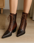 Women's Retro Chunky Heel Boots - Pointed Toe High Heel Ankle Boots
