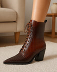 Women's Retro Chunky Heel Boots - Pointed Toe High Heel Ankle Boots
