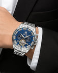 Men’s Full-Automatic Steel Belt Mechanical Watch – Business Elegance with Star-Sea Blue Dial