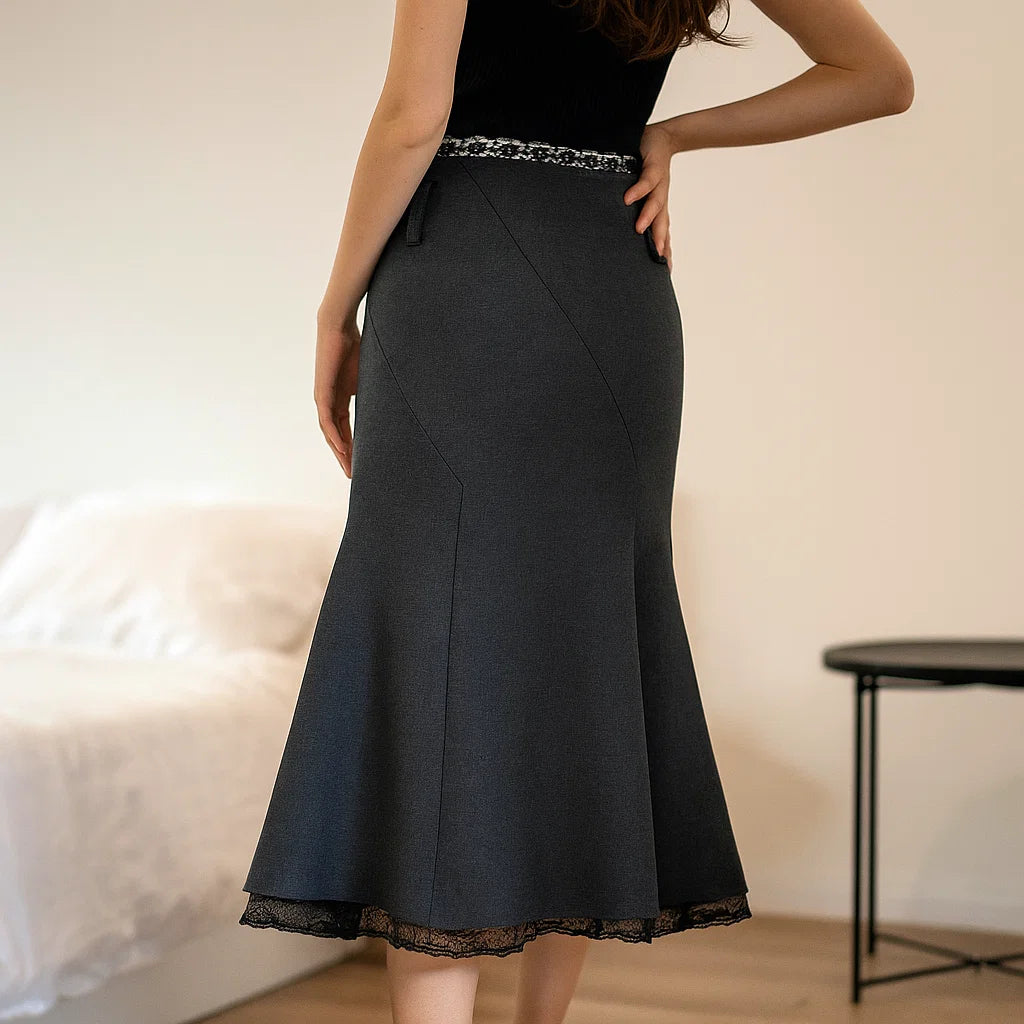 Women&#39;s Lace Stitching Fishtail Skirt – Elegant Slim Fit with Street-Chic Edge