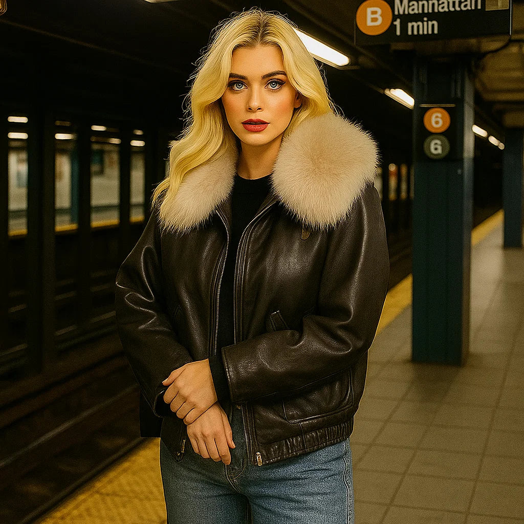 Women’s Brown Rabbit Fur Lined REAL Leather Jacket