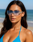 Women’s One-Piece Rimless Sunglasses – Concave Styling with Bold Elegance