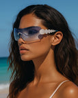 Women’s One-Piece Rimless Sunglasses – Concave Styling with Bold Elegance