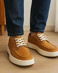 Men’s Lace-Up Platform Sneakers - Pigskin & Breathable Casual Kicks