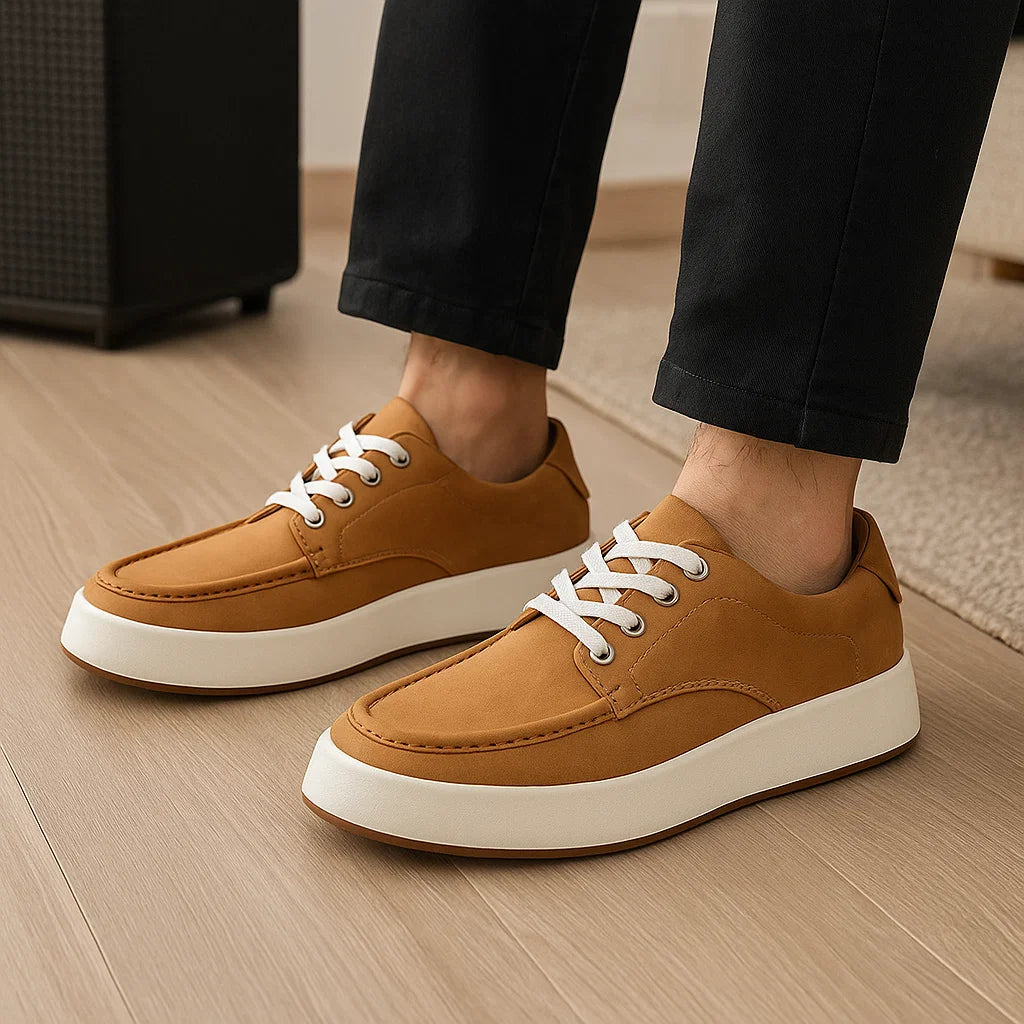 Men’s Lace-Up Platform Sneakers - Pigskin &amp; Breathable Casual Kicks