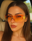 Women’s One-Piece Rimless Sunglasses – Concave Styling with Bold Elegance
