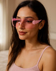 Women’s One-Piece Rimless Sunglasses – Concave Styling with Bold Elegance
