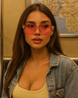 Women’s One-Piece Rimless Sunglasses – Concave Styling with Bold Elegance