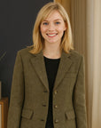 Damen-Blazer aus Tweed mit Fischgrätenmuster – Maßgeschneiderte Wolljacke (Zwielichtgrün, Langarm)