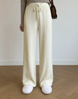 Women’s White  Loose Slimming Straight Wide-Leg Trousers – High Waist Commuting Style