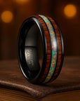 Men’s Wide Black Curved Tungsten Steel Ring – Shell Inlay Design