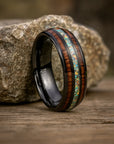 Men’s Wide Black Curved Tungsten Steel Ring – Shell Inlay Design