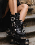 Retro Punk Work Boots – Chunky 5cm Heel & Side-Zip
